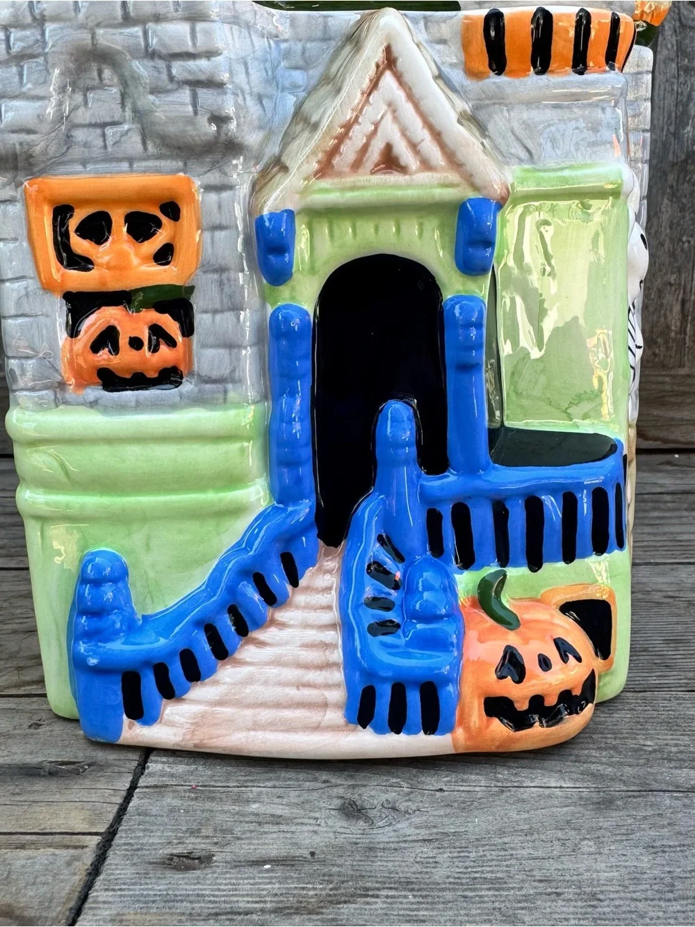 Vintage Macy's Halloween Ceramic Haunted House Cookie Jar W/ BOX